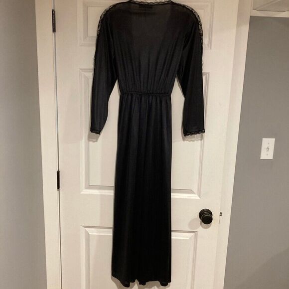 VTG Sheer Madness Dressing Robe Duster Gown S/M Black Wrap Romantic Sexy‎ - Picture 2 of 8
